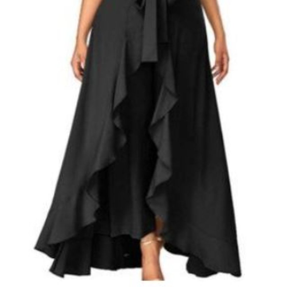 New Black Rayon Ruffled Palazzos